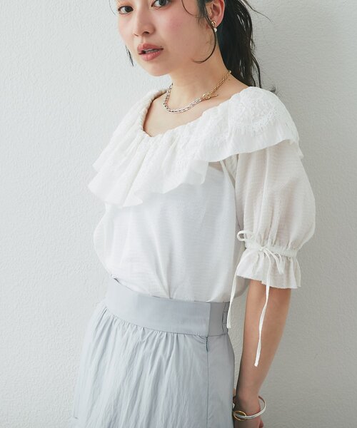 La boutique BonBon(ラブティックボンボン)の「【最強愛され系】リップルレース衿ブラウス(シャツ/ブラウス・レディース・オフホワイト/サックスブルー/ネイビー・FREE)」の6枚目の写真