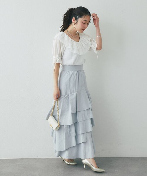 La boutique BonBon(ラブティックボンボン)の「【最強愛され系】リップルレース衿ブラウス(シャツ/ブラウス・レディース・オフホワイト/サックスブルー/ネイビー・FREE)」の9枚目の写真
