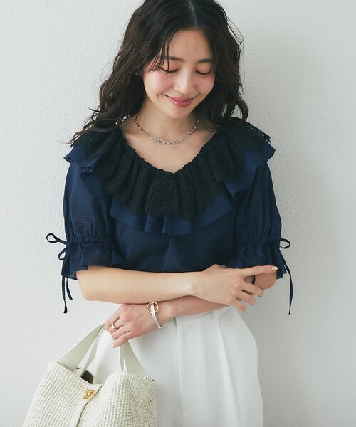 La boutique BonBon(ラブティックボンボン)の「【最強愛され系】リップルレース衿ブラウス(シャツ/ブラウス・レディース・オフホワイト/サックスブルー/ネイビー・FREE)」の11枚目の写真