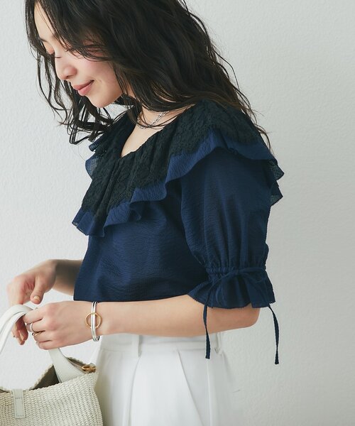 La boutique BonBon(ラブティックボンボン)の「【最強愛され系】リップルレース衿ブラウス(シャツ/ブラウス・レディース・オフホワイト/サックスブルー/ネイビー・FREE)」の12枚目の写真