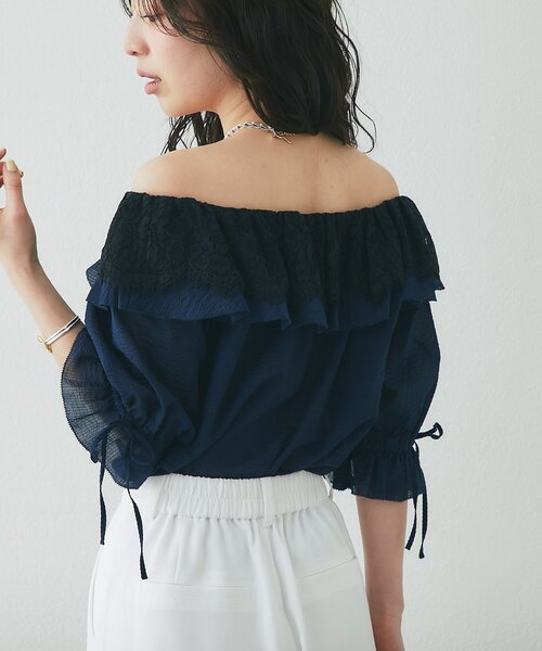 La boutique BonBon(ラブティックボンボン)の「【最強愛され系】リップルレース衿ブラウス(シャツ/ブラウス・レディース・オフホワイト/サックスブルー/ネイビー・FREE)」の13枚目の写真