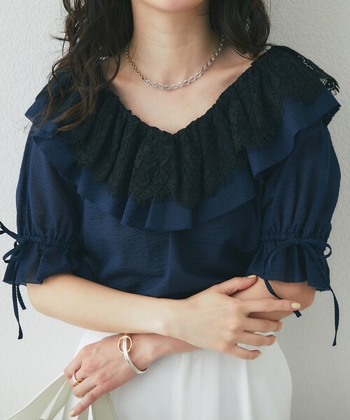 La boutique BonBon(ラブティックボンボン)の「【最強愛され系】リップルレース衿ブラウス(シャツ/ブラウス・レディース・オフホワイト/サックスブルー/ネイビー・FREE)」の14枚目の写真