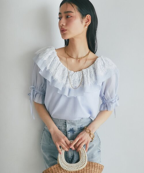 La boutique BonBon(ラブティックボンボン)の「【最強愛され系】リップルレース衿ブラウス(シャツ/ブラウス・レディース・オフホワイト/サックスブルー/ネイビー・FREE)」の18枚目の写真