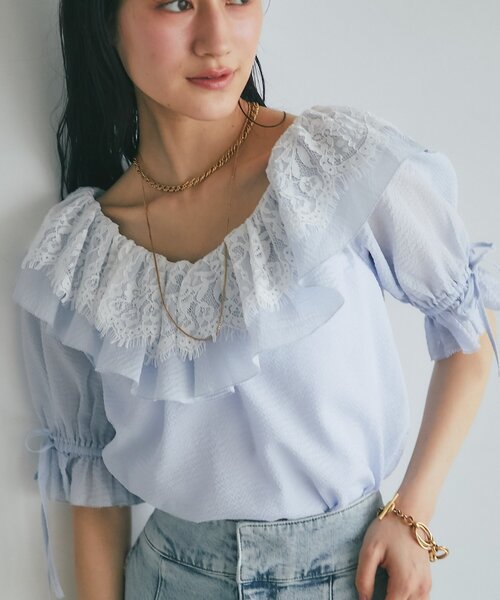 La boutique BonBon(ラブティックボンボン)の「【最強愛され系】リップルレース衿ブラウス(シャツ/ブラウス・レディース・オフホワイト/サックスブルー/ネイビー・FREE)」の19枚目の写真