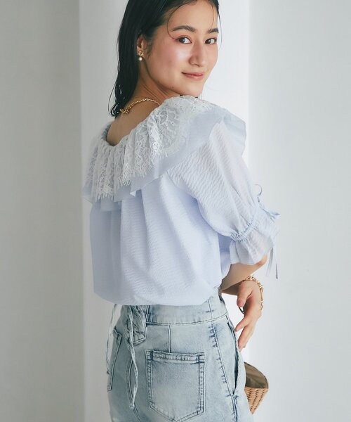 La boutique BonBon(ラブティックボンボン)の「【最強愛され系】リップルレース衿ブラウス(シャツ/ブラウス・レディース・オフホワイト/サックスブルー/ネイビー・FREE)」の20枚目の写真