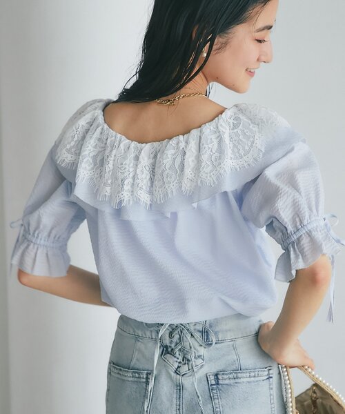 La boutique BonBon(ラブティックボンボン)の「【最強愛され系】リップルレース衿ブラウス(シャツ/ブラウス・レディース・オフホワイト/サックスブルー/ネイビー・FREE)」の21枚目の写真