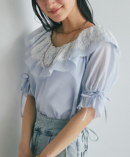 La boutique BonBon(ラブティックボンボン)の「【最強愛され系】リップルレース衿ブラウス(シャツ/ブラウス・レディース・オフホワイト/サックスブルー/ネイビー・FREE)」の22枚目の写真