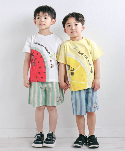 SLAP SLIP（スラップスリップ）の「フルーツ昆虫プリント半袖Tシャツ+パンツセットアップ(80~130cm)（セットアップ・キッズ・ホワイト/イエロー・110cm/80ｃｍ/90cm/130cm/120cm/100cm）」の4枚目の写真
