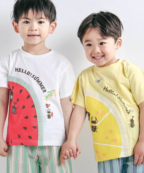 SLAP SLIP（スラップスリップ）の「フルーツ昆虫プリント半袖Tシャツ+パンツセットアップ(80~130cm)（セットアップ・キッズ・ホワイト/イエロー・110cm/80ｃｍ/90cm/130cm/120cm/100cm）」の5枚目の写真
