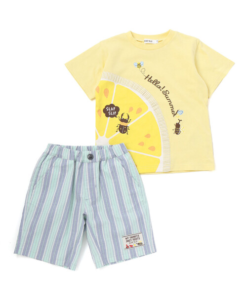 SLAP SLIP（スラップスリップ）の「フルーツ昆虫プリント半袖Tシャツ+パンツセットアップ(80~130cm)（セットアップ・キッズ・ホワイト/イエロー・110cm/80ｃｍ/90cm/130cm/120cm/100cm）」の6枚目の写真