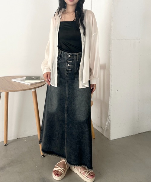 CLEA(クレア)の「キャミ付き長袖シアーシャツ(シャツ/ブラウス・レディース・グレー/グリーン/ブラック/ピンク/イエロー/ライトブルー/ホワイト/アイボリー・FREE)」の18枚目の写真