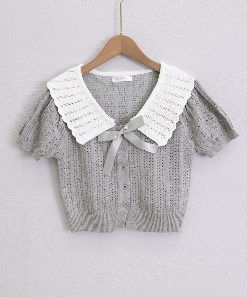 Miniministore（ミニミニストア）の「スカラップ襟ニット透かし編みカーディガン（カーディガン/ボレロ・レディース・アイボリー/ブラック/グレー・FREE）」の19枚目の写真