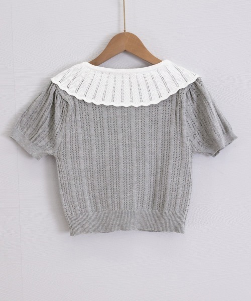Miniministore（ミニミニストア）の「スカラップ襟ニット透かし編みカーディガン（カーディガン/ボレロ・レディース・アイボリー/ブラック/グレー・FREE）」の20枚目の写真