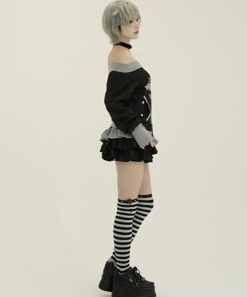 DustDevil（ダストデビル）の「『DustDevil/ダストデビル』Crash skirt/ローウエストフリルスカート（スカート・レディース・ブラック/ホワイト・FREE）」の6枚目の写真