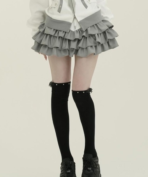 DustDevil（ダストデビル）の「『DustDevil/ダストデビル』Crash skirt/ローウエストフリルスカート（スカート・レディース・ブラック/ホワイト・FREE）」の8枚目の写真