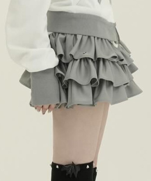 DustDevil（ダストデビル）の「『DustDevil/ダストデビル』Crash skirt/ローウエストフリルスカート（スカート・レディース・ブラック/ホワイト・FREE）」の9枚目の写真