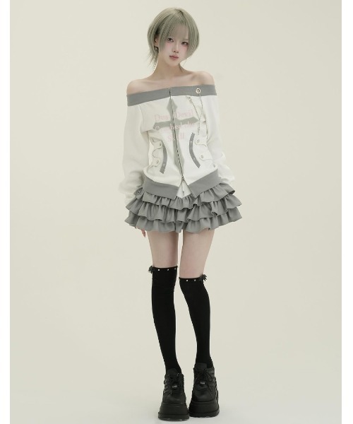 DustDevil（ダストデビル）の「『DustDevil/ダストデビル』Crash skirt/ローウエストフリルスカート（スカート・レディース・ブラック/ホワイト・FREE）」の10枚目の写真