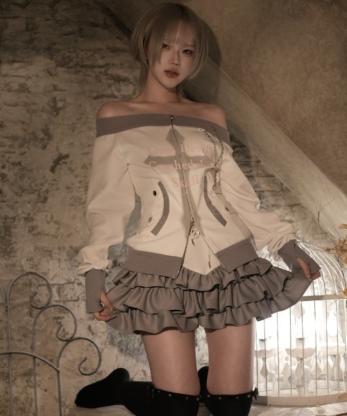 DustDevil（ダストデビル）の「『DustDevil/ダストデビル』Crash skirt/ローウエストフリルスカート（スカート・レディース・ブラック/ホワイト・FREE）」の11枚目の写真