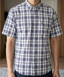 TETE（テット）の「【TETE SELECTION】サッカーシャツ【清潔感・大人定番】チェック＆ストライプボタンダウン半袖シャツ／4色展開｜ブラック ブルー パープル レッド 胸ポケット付き メンズ 通勤 カジュアル 夏シャツ（シャツ/ブラウス）」