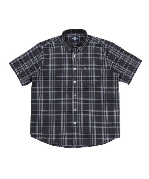 TETE(テット)の「【TETE SELECTION】サッカーシャツ【清潔感・大人定番】チェック&ストライプボタンダウン半袖シャツ/4色展開|ブラック ブルー パープル レッド 胸ポケット付き メンズ 通勤 カジュアル 夏シャツ(シャツ/ブラウス・メンズ・パープル/ブルー/ブラック/レッド・X-LARGE/LARGE/MEDIUM)」の6枚目の写真