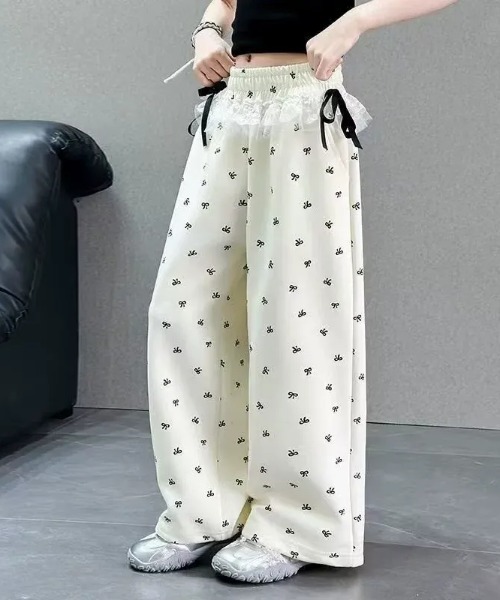SHEPP(シープ)の「リボン柄 ウエストレース ワイドイージーパンツ(その他パンツ・レディース・ブラック/アイボリー・M/S)」の10枚目の写真