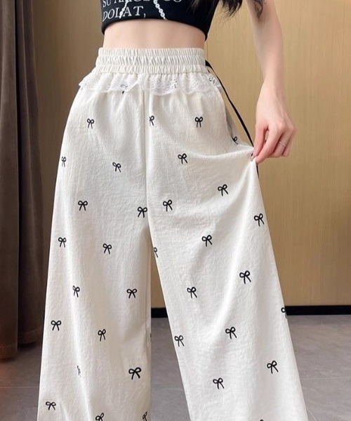 SHEPP(シープ)の「リボン柄 ウエストレース ワイドイージーパンツ(その他パンツ・レディース・ブラック/アイボリー・M/S)」の13枚目の写真