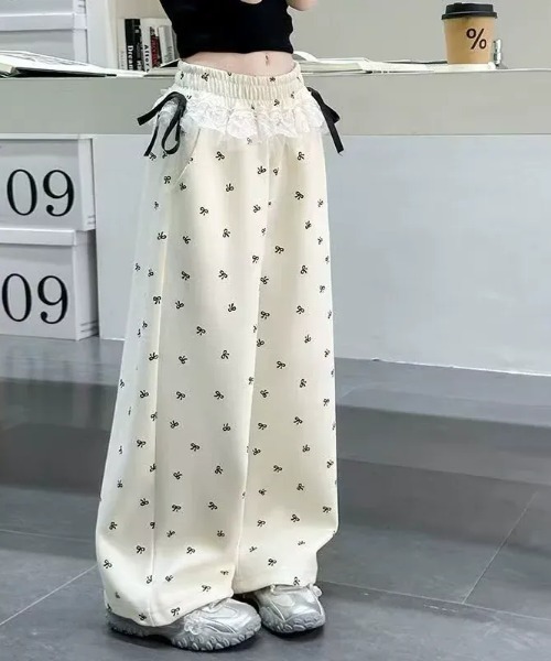 SHEPP(シープ)の「リボン柄 ウエストレース ワイドイージーパンツ(その他パンツ・レディース・ブラック/アイボリー・M/S)」の11枚目の写真