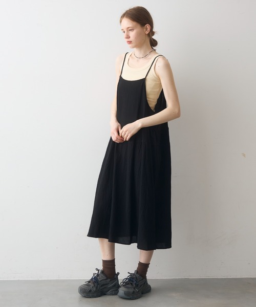 Crisp(クリスプ)の「simply natural cami onepiece / シンプリーナチュラルキャミワンピース(ワンピース・レディース・アイボリー/ブラック・FREE)」の4枚目の写真