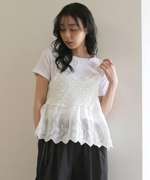 No one knows（ノーワンノーズ）の「ZOZO限定 レースキャミソールとTシャツのセット（アンサンブル・レディース・ホワイト・FREE）」の2枚目の写真