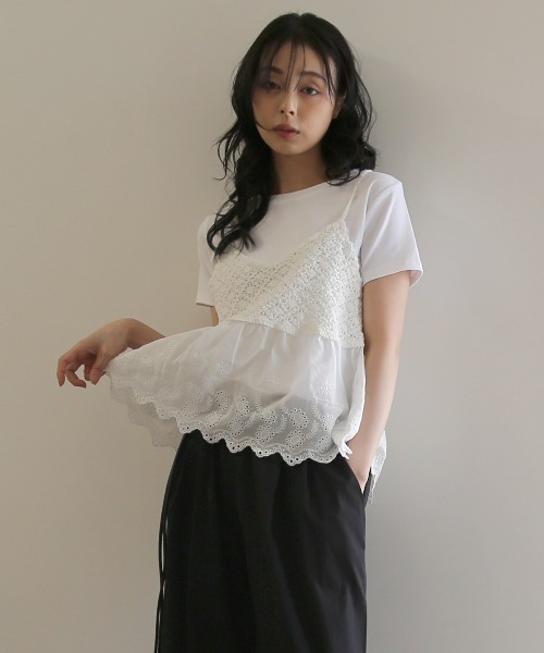 No one knows（ノーワンノーズ）の「ZOZO限定 レースキャミソールとTシャツのセット（アンサンブル・レディース・ホワイト・FREE）」の3枚目の写真