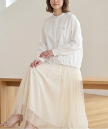 【BEVERLY HILLS POLO CLUB/ビバリーヒルズポロクラブ】ノーカラーワイドスリーブ裾ドローコードシャツ