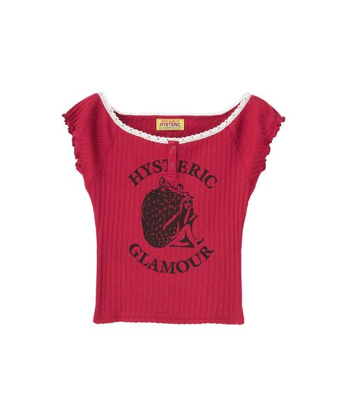 HYSTERIC GLAMOUR(ヒステリックグラマー)の「STRAWBERRY FREAK チビTシャツ(Tシャツ/カットソー・レディース・ブラック/ピンク/ホワイト・FREE)」の3枚目の写真