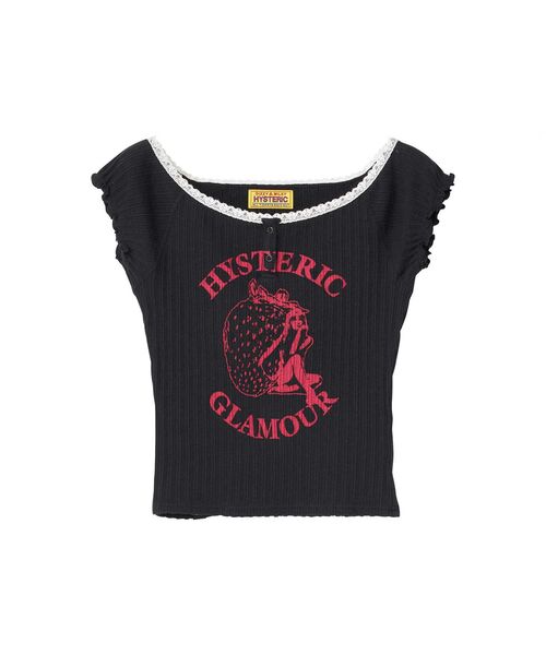 HYSTERIC GLAMOUR(ヒステリックグラマー)の「STRAWBERRY FREAK チビTシャツ(Tシャツ/カットソー・レディース・ブラック/ピンク/ホワイト・FREE)」の2枚目の写真