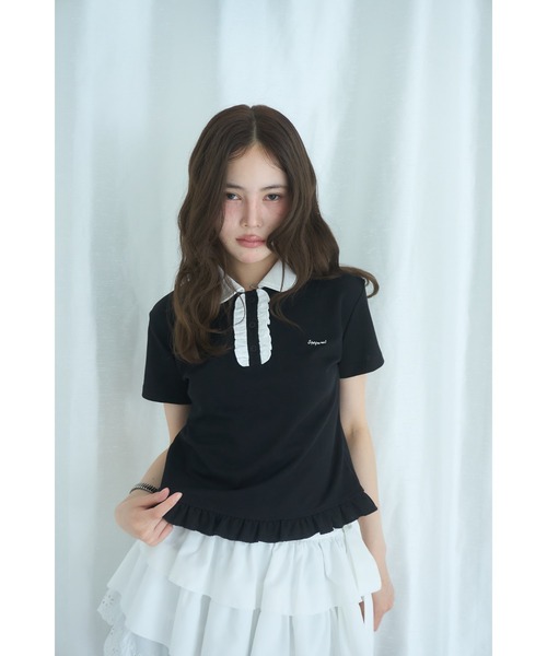Smyeon（スミョン）の「Frill polo shirt tee/フリルポロTシャツ（Tシャツ/カットソー・レディース・ライトパープル/ブラック/ホワイト・FREE）」の10枚目の写真