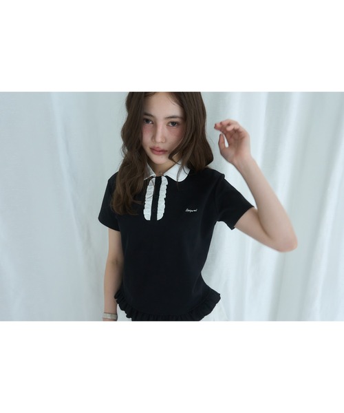 Smyeon（スミョン）の「Frill polo shirt tee/フリルポロTシャツ（Tシャツ/カットソー・レディース・ライトパープル/ブラック/ホワイト・FREE）」の14枚目の写真