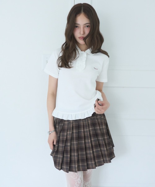 Smyeon（スミョン）の「Frill polo shirt tee/フリルポロTシャツ（Tシャツ/カットソー・レディース・ライトパープル/ブラック/ホワイト・FREE）」の4枚目の写真
