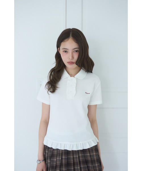 Smyeon（スミョン）の「Frill polo shirt tee/フリルポロTシャツ（Tシャツ/カットソー・レディース・ライトパープル/ブラック/ホワイト・FREE）」の6枚目の写真