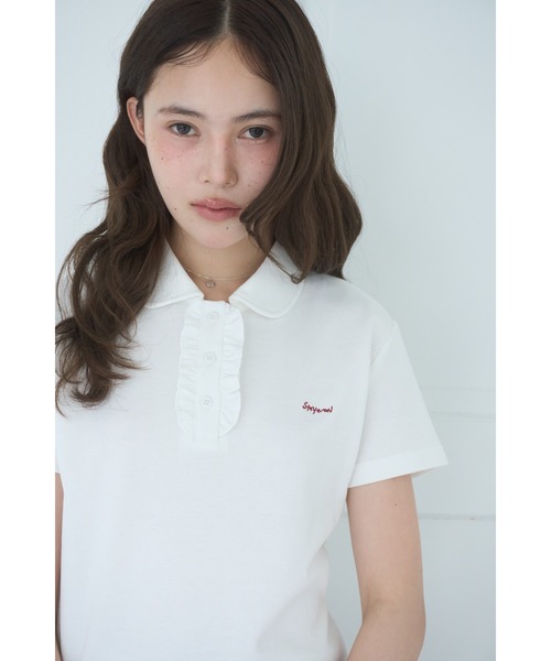 Smyeon（スミョン）の「Frill polo shirt tee/フリルポロTシャツ（Tシャツ/カットソー・レディース・ライトパープル/ブラック/ホワイト・FREE）」の7枚目の写真