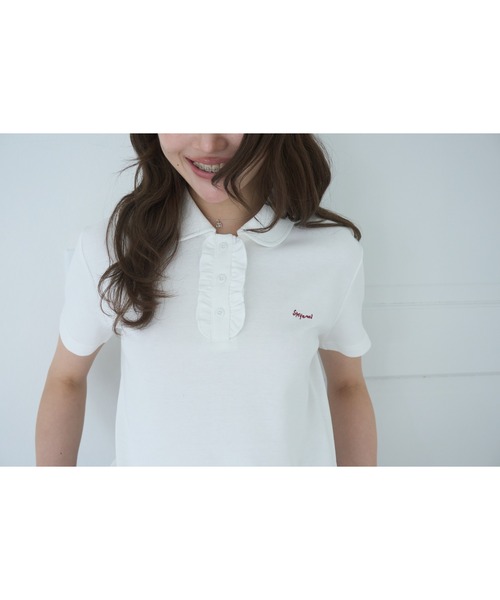 Smyeon（スミョン）の「Frill polo shirt tee/フリルポロTシャツ（Tシャツ/カットソー・レディース・ライトパープル/ブラック/ホワイト・FREE）」の8枚目の写真