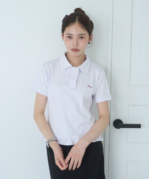 Smyeon（スミョン）の「Frill polo shirt tee/フリルポロTシャツ（Tシャツ/カットソー・レディース・ライトパープル/ブラック/ホワイト・FREE）」の16枚目の写真
