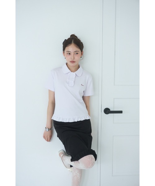 Smyeon（スミョン）の「Frill polo shirt tee/フリルポロTシャツ（Tシャツ/カットソー・レディース・ライトパープル/ブラック/ホワイト・FREE）」の19枚目の写真