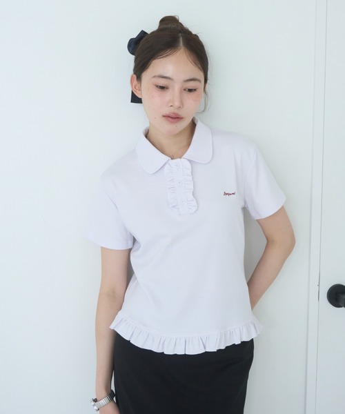 Smyeon（スミョン）の「Frill polo shirt tee/フリルポロTシャツ（Tシャツ/カットソー・レディース・ライトパープル/ブラック/ホワイト・FREE）」の17枚目の写真