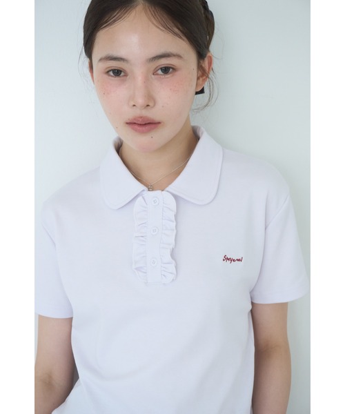 Smyeon（スミョン）の「Frill polo shirt tee/フリルポロTシャツ（Tシャツ/カットソー・レディース・ライトパープル/ブラック/ホワイト・FREE）」の18枚目の写真