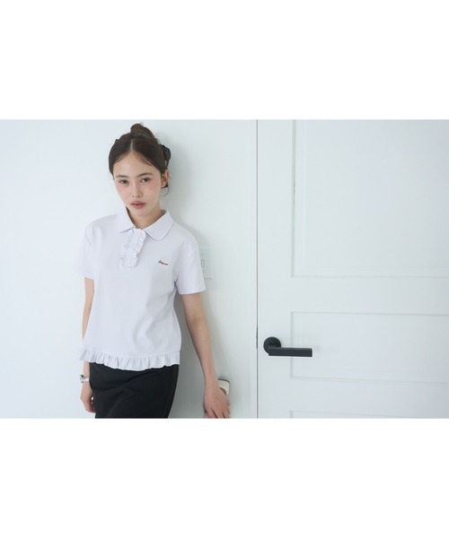 Smyeon（スミョン）の「Frill polo shirt tee/フリルポロTシャツ（Tシャツ/カットソー・レディース・ライトパープル/ブラック/ホワイト・FREE）」の21枚目の写真