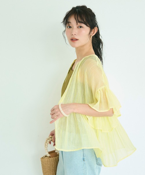 coca(coca)(コカ)の「ストライプシアーフリルブラウス(シャツ/ブラウス・レディース・イエロー/ブルー・XL/L/S/M)」の5枚目の写真