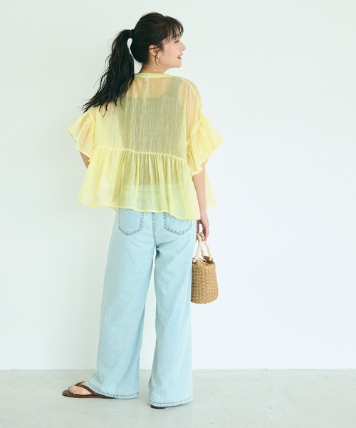 coca(coca)(コカ)の「ストライプシアーフリルブラウス(シャツ/ブラウス・レディース・イエロー/ブルー・XL/L/S/M)」の6枚目の写真