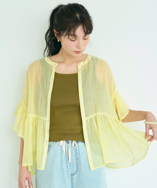 coca(coca)(コカ)の「ストライプシアーフリルブラウス(シャツ/ブラウス・レディース・イエロー/ブルー・XL/L/S/M)」の7枚目の写真