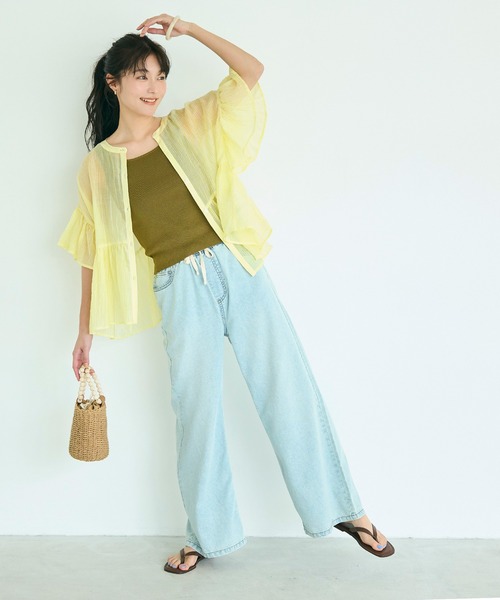 coca(coca)(コカ)の「ストライプシアーフリルブラウス(シャツ/ブラウス・レディース・イエロー/ブルー・XL/L/S/M)」の8枚目の写真