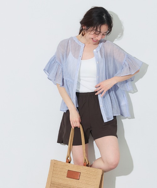 coca(coca)(コカ)の「ストライプシアーフリルブラウス(シャツ/ブラウス・レディース・イエロー/ブルー・XL/L/S/M)」の9枚目の写真