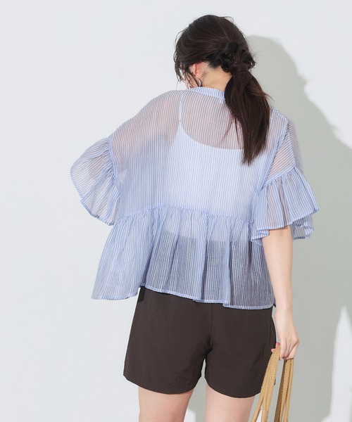 coca(coca)(コカ)の「ストライプシアーフリルブラウス(シャツ/ブラウス・レディース・イエロー/ブルー・XL/L/S/M)」の11枚目の写真